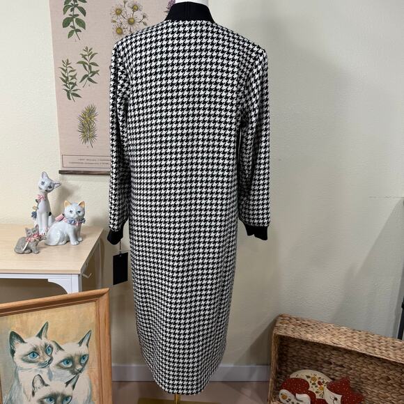 Kathy Ireland Tweed Wool Blend Coat Duster Jacket Houndstooth Heritage NWT L - Picture 2 of 7